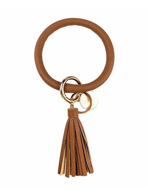 Weixiltc Large Circle Key Ring Leather Tassel Keychain Bracelet Holder Keychain Keyring For Women Girl