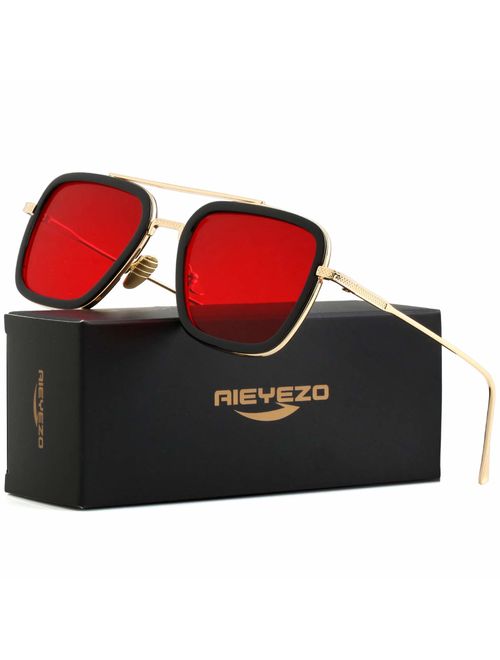 AIEYEZO Tony Stark Sunglasses Vintage Square Metal Frame Eyeglasses for Men Women - Iron Man and Spider-Man Sun Glasses