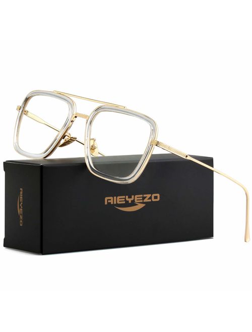 AIEYEZO Tony Stark Sunglasses Vintage Square Metal Frame Eyeglasses for Men Women - Iron Man and Spider-Man Sun Glasses