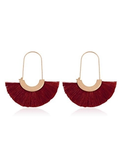 Bohemian Silky Thread Tassel Strand Fringe Statement Hoop Earrings - Lightweight Semi Circle Fan Threader, Mermaid Hoops