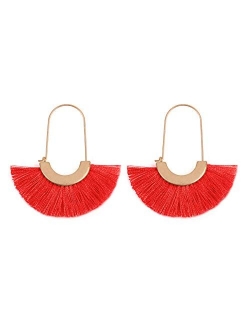 Bohemian Silky Thread Tassel Strand Fringe Statement Hoop Earrings - Lightweight Semi Circle Fan Threader, Mermaid Hoops