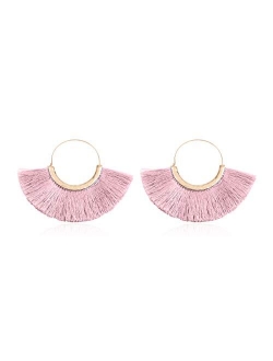 Bohemian Silky Thread Tassel Strand Fringe Statement Hoop Earrings - Lightweight Semi Circle Fan Threader, Mermaid Hoops