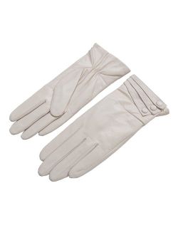 Nappa Leather Gloves Warm Lining Winter Button Decoration Lambskin for Women