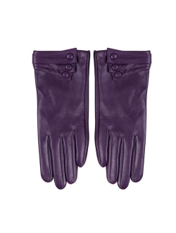 Nappa Leather Gloves Warm Lining Winter Button Decoration Lambskin for Women