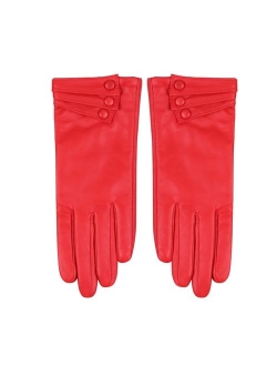 Nappa Leather Gloves Warm Lining Winter Button Decoration Lambskin for Women