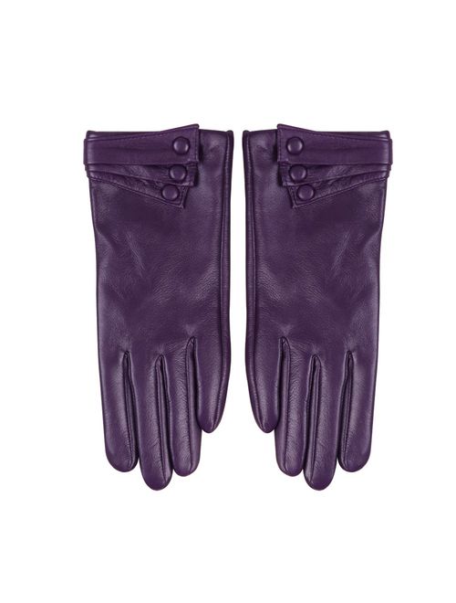 Nappaglo Nappa Leather Gloves Warm Lining Winter Button Decoration Lambskin for Women