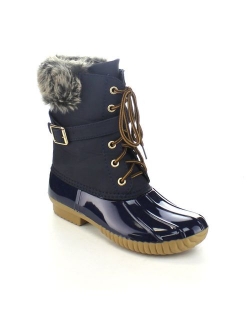 Nature Breeze Duck-01 Women's Chic Lace Up Buckled Duck Waterproof Snow Boots