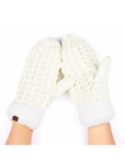 C.C Women Thick Knit Faux Fur Sherpa Fleece Lined Warm Winter Gloves Mittens (CG-36)