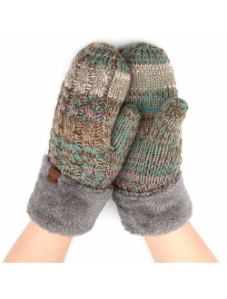 C.C Women Thick Knit Faux Fur Sherpa Fleece Lined Warm Winter Gloves Mittens (CG-36)