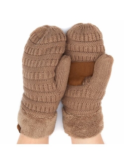 C.C Women Thick Knit Faux Fur Sherpa Fleece Lined Warm Winter Gloves Mittens (CG-36)