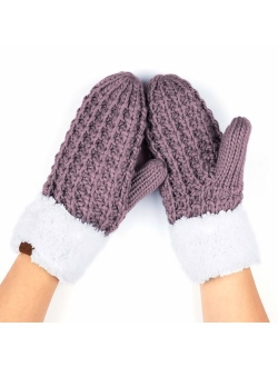 C.C Women Thick Knit Faux Fur Sherpa Fleece Lined Warm Winter Gloves Mittens (CG-36)