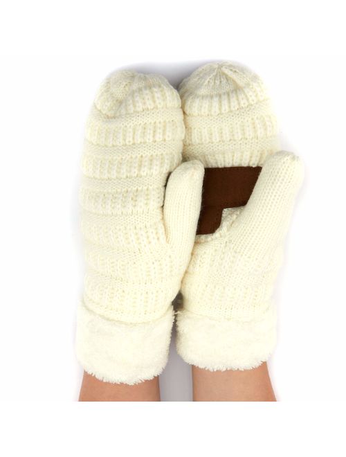 C.C Women Thick Knit Faux Fur Sherpa Fleece Lined Warm Winter Gloves Mittens (CG-36)