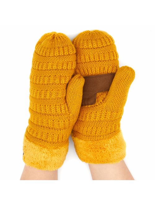 C.C Women Thick Knit Faux Fur Sherpa Fleece Lined Warm Winter Gloves Mittens (CG-36)