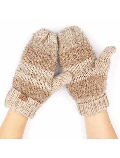 C.C Women Thick Knit Faux Fur Sherpa Fleece Lined Warm Winter Gloves Mittens (CG-36)