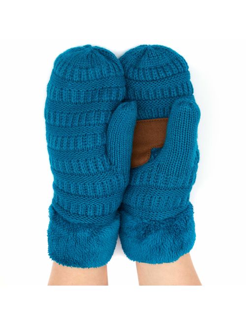 C.C Women Thick Knit Faux Fur Sherpa Fleece Lined Warm Winter Gloves Mittens (CG-36)