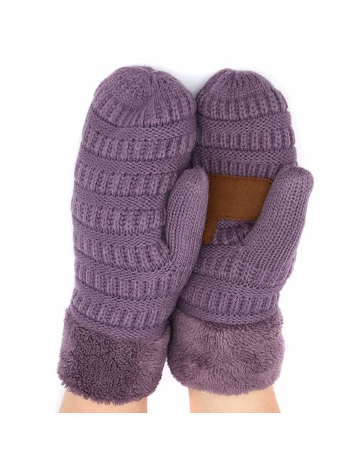 C.C Women Thick Knit Faux Fur Sherpa Fleece Lined Warm Winter Gloves Mittens (CG-36)