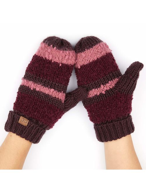 C.C Women Thick Knit Faux Fur Sherpa Fleece Lined Warm Winter Gloves Mittens (CG-36)