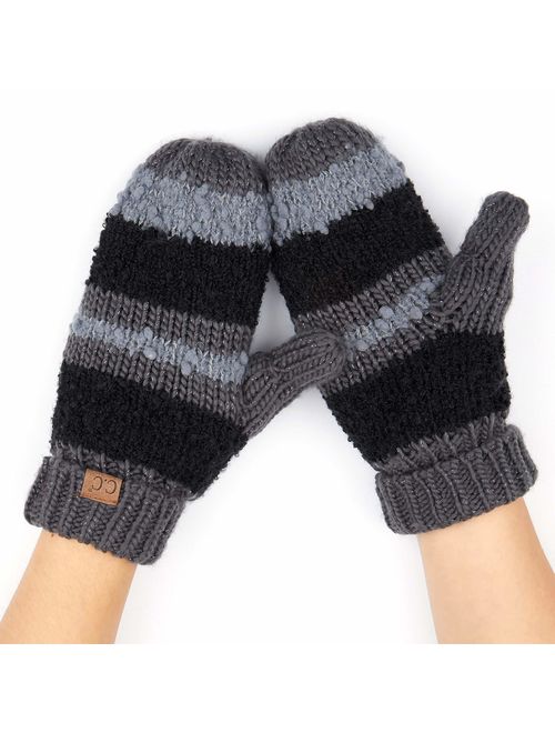 C.C Women Thick Knit Faux Fur Sherpa Fleece Lined Warm Winter Gloves Mittens (CG-36)