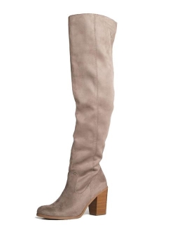 Knee High Stacked Heel Boot - Comfortable Cushioned Dress High Heel Shoes - Casual Over The Knee Boot - Avalon