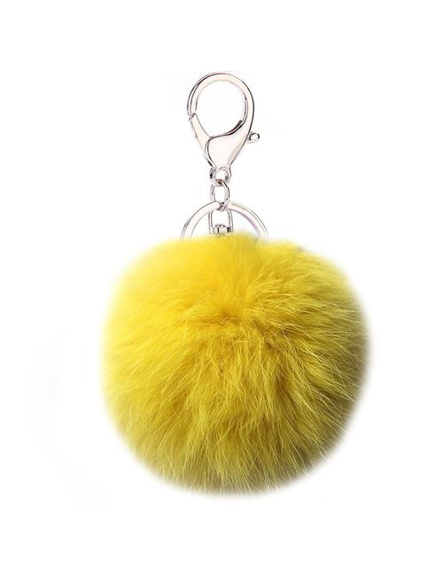 Cute Rabbit Fur Ball Pom Pom Keychain Cityelf Car Key Ring Handbag Tote Bag Pendant Purse Charm