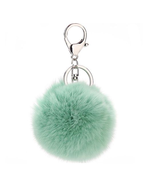 Cute Rabbit Fur Ball Pom Pom Keychain Cityelf Car Key Ring Handbag Tote Bag Pendant Purse Charm