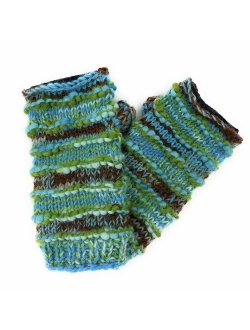 Hand Knit Winter Fingerless Striped Texting Gloves Warm Wool Fleece Lined