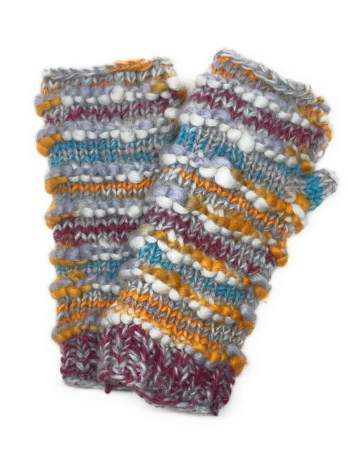 Hand Knit Winter Fingerless Striped Texting Gloves Warm Wool Fleece Lined