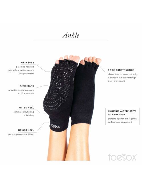 ToeSox Grip Pilates Barre Socks - Non Slip Ankle Half Toe for Yoga & Ballet