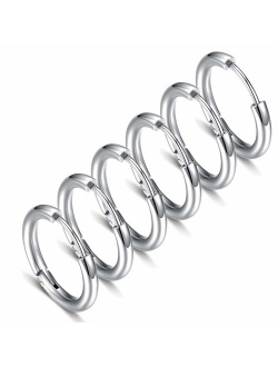 ZHIYAOR Hypoallergenic Titanium Steel Loop Earrings Set for Men Women Huggie Hoop Cartilage Piercing 18G