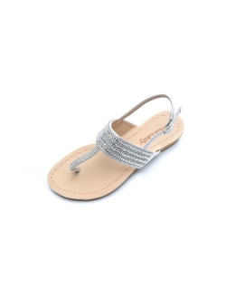 Mila Lady Rhinstone Floral Sparkle Flat Sandals with Comfortable Padded Sole