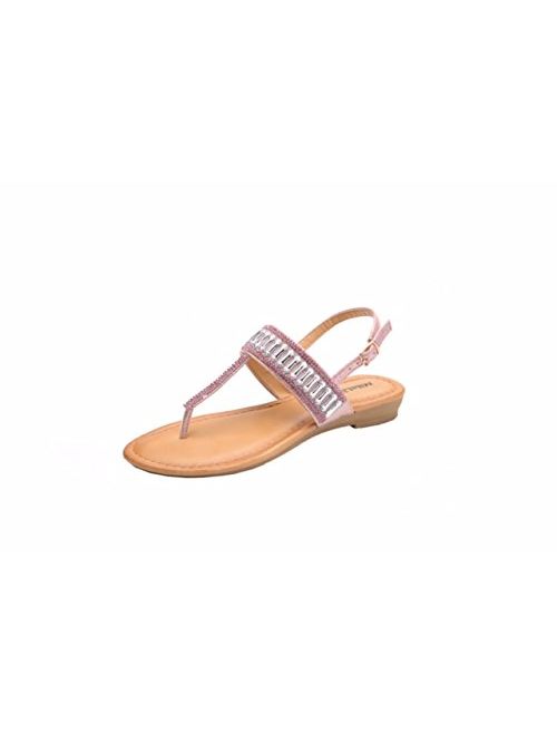 Mila Lady Rhinstone Floral Sparkle Flat Sandals with Comfortable Padded Sole