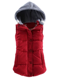 Yeokou Women's Slim Sleeveless Quilted Removable Hooded Winter Puffer Vest Coat