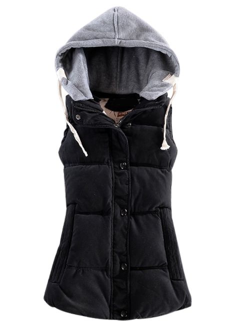 Yeokou Women's Slim Sleeveless Quilted Removable Hooded Winter Puffer Vest Coat