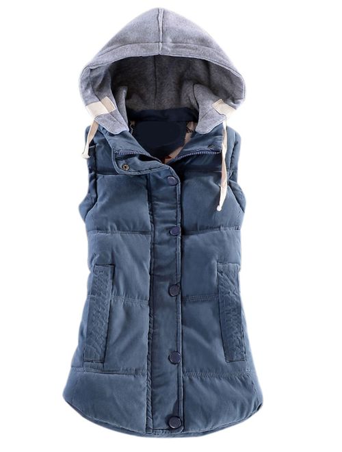 Yeokou Women's Slim Sleeveless Quilted Removable Hooded Winter Puffer Vest Coat