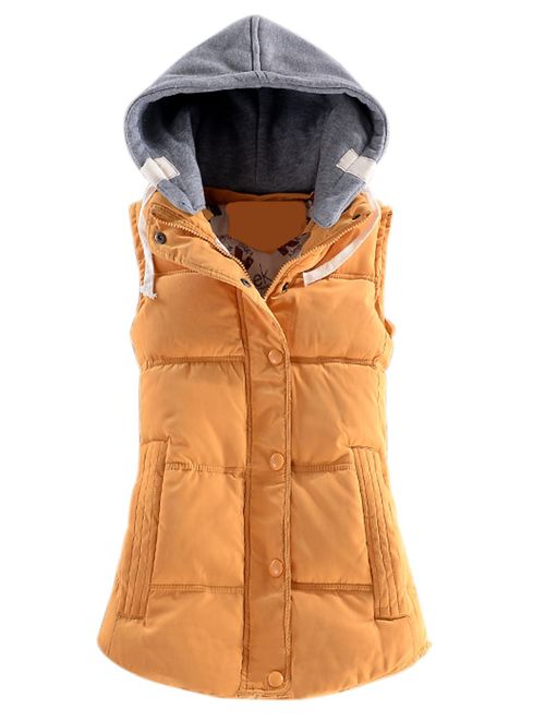 Yeokou Women's Slim Sleeveless Quilted Removable Hooded Winter Puffer Vest Coat