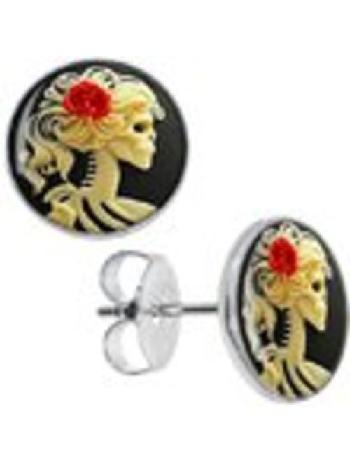 Body Candy Stainless Steel Red Rose Skeleton Stud Earrings