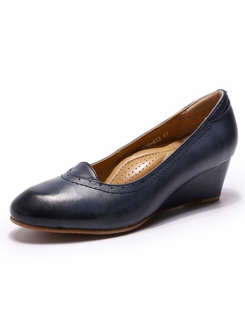 Mona flying Women's Leather Pumps Dress Shoes High Heels Med Heel Pointed Toe Formal Office Shoes for Women Ladies