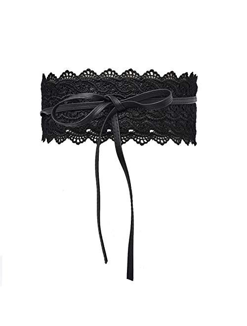 Woman Leatherette Wide Waistband Obi Belt Cityelf Faux Leather Wrap Around Lace Up Cinch Band Wide Self Tie Cummerbund