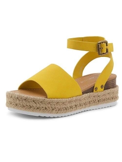 Shoe Land Legossa Womens Open Toe Ankle Strap Platform Wedge Shoes Casual Espadrilles Trim Flatform Studded Wedge Sandals