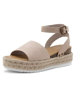 Shoe Land Legossa Womens Open Toe Ankle Strap Platform Wedge Shoes Casual Espadrilles Trim Flatform Studded Wedge Sandals