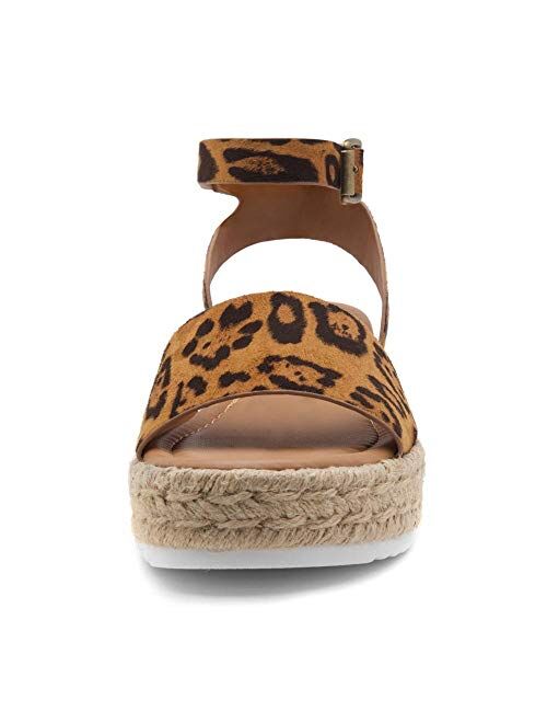 Shoe Land Legossa Womens Open Toe Ankle Strap Platform Wedge Shoes Casual Espadrilles Trim Flatform Studded Wedge Sandals