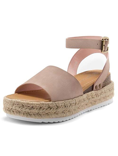 Shoe Land Legossa Womens Open Toe Ankle Strap Platform Wedge Shoes Casual Espadrilles Trim Flatform Studded Wedge Sandals