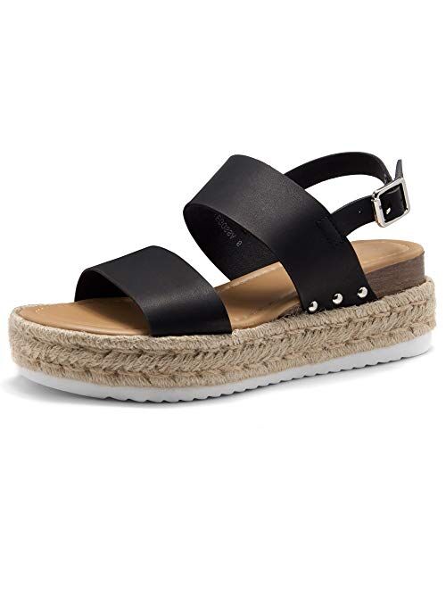 Shoe Land Legossa Womens Open Toe Ankle Strap Platform Wedge Shoes Casual Espadrilles Trim Flatform Studded Wedge Sandals