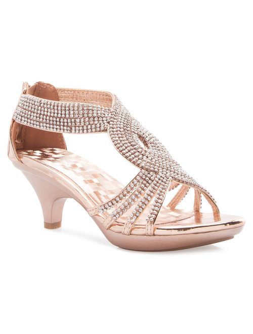 Olivia K Women's Open Toe Strappy Rhinestone Dress Sandal Low Heel Wedding Shoes