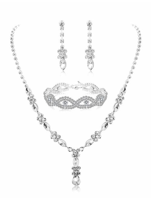 Udalyn Rhinestone Bridesmaid Jewelry Sets for Women Necklace and Earring Set for Wedding with Crystal Bracelet