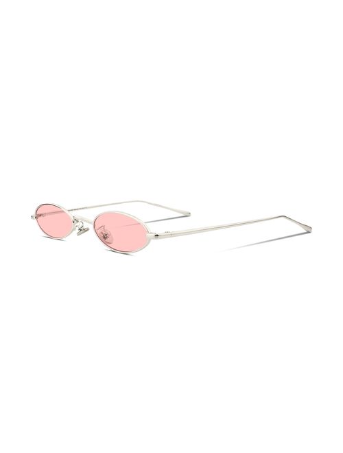 FEISEDY Vintage Small Sunglasses Oval Slender Metal Frame Candy Colors B2277