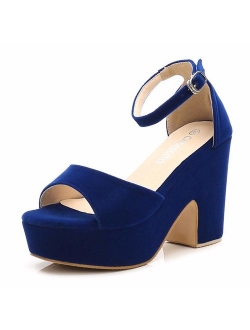 Women's Open Toe Ankle Strap Block Heeled Wedge Platform Sandals