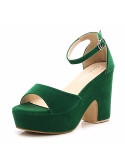 Women's Open Toe Ankle Strap Block Heeled Wedge Platform Sandals