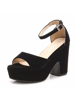 Women's Open Toe Ankle Strap Block Heeled Wedge Platform Sandals