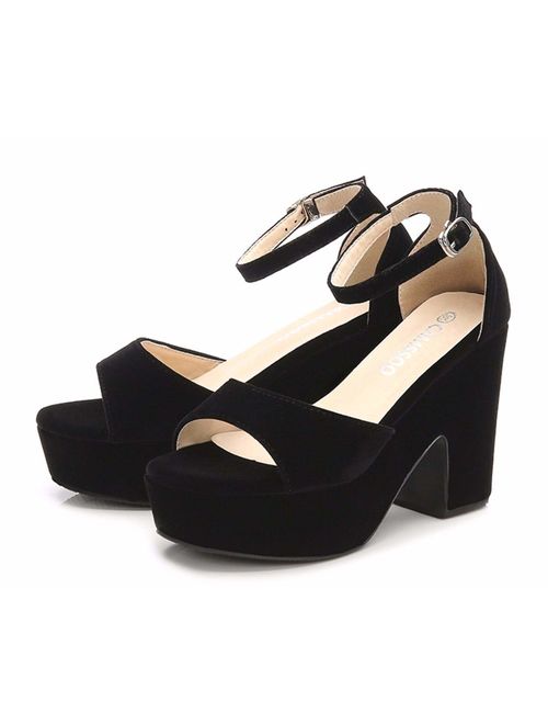 Women's Open Toe Ankle Strap Block Heeled Wedge Platform Sandals